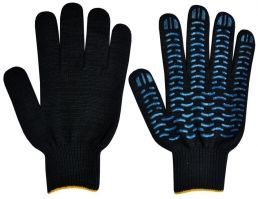 Рабочие перчатки 5 нитей 10 класс с ПВХ ВОЛНА черные