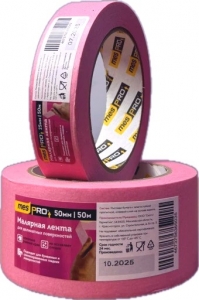 Малярная лента mesPro для деликатных поверхностей, 25 мм х 50 м, розовая