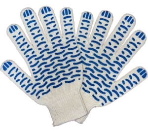 Перчатки Х/Б с ПВХ 10 класс 5 нитей Волна белые