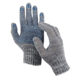 Перчатки Х/Б с ПВХ 10 класс 4 нити Точка серые
