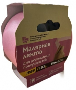 Малярная лента mesPro для деликатных поверхностей, 50 мм х 25 м, розовая
