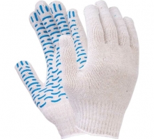 Перчатки Х/Б с ПВХ 10 класс 3 нити Волна белые