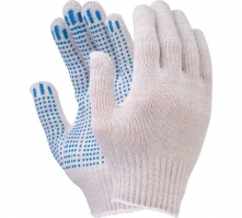 Перчатки Х/Б с ПВХ 10 класс 4 нити Точка белые