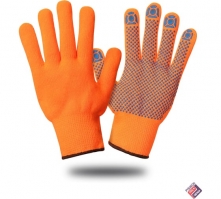 Перчатки рабочие акриловые с ПВХ 10 класса 5 нитей Точка оранжевые